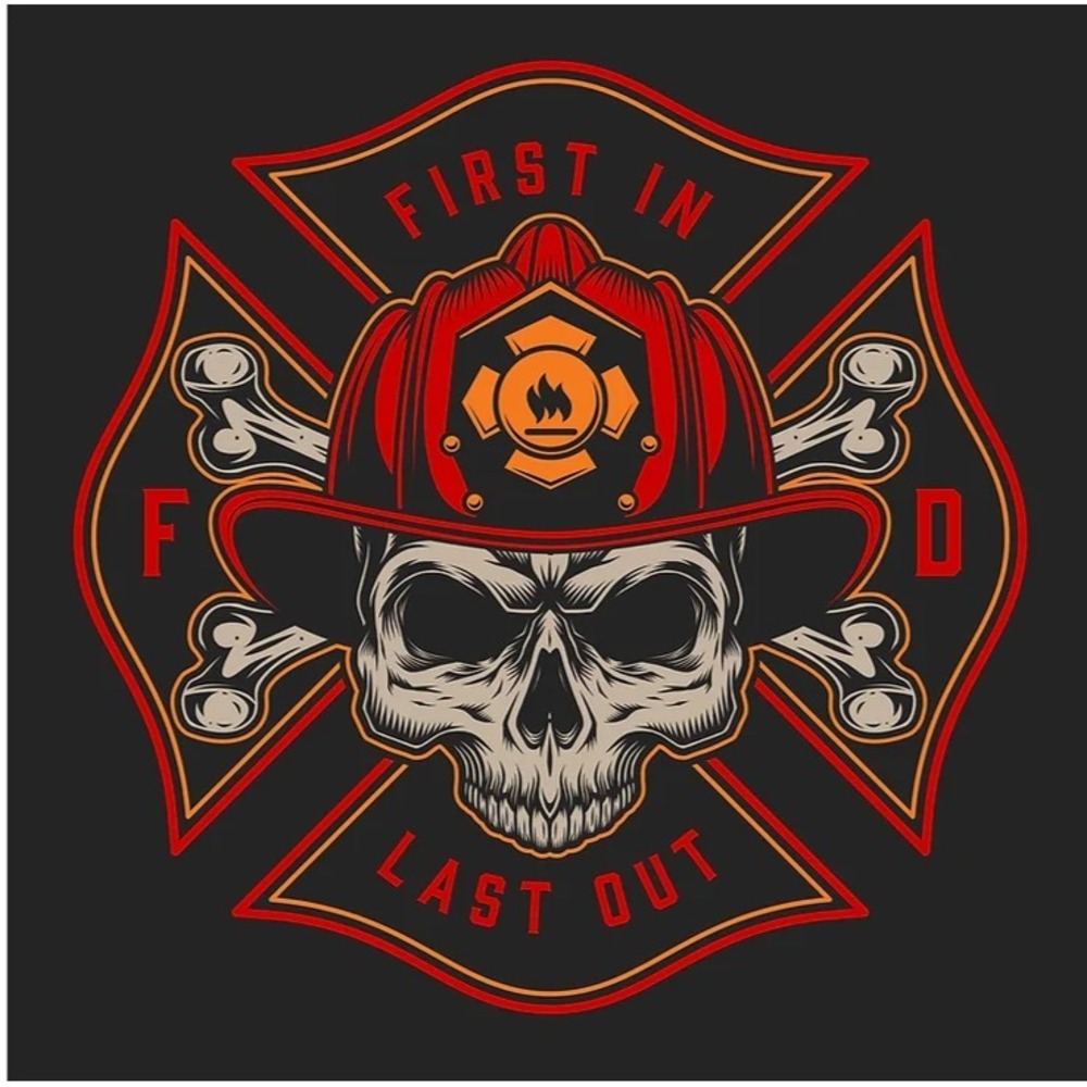 Skull Fire Fighter Fireman First In Last Out‎ single sided Black 3'x5' Flag